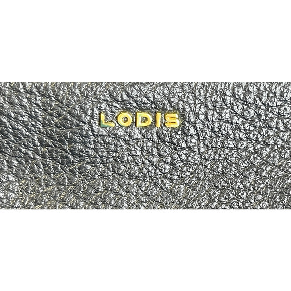 Lodis Leather Crossbody Clutch Wristlet Black Gold Convertible Purse Handbag - Picture 4 of 9